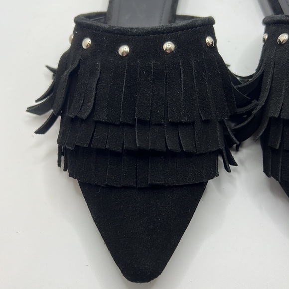 Rag & Co fringe studded black flats leather 8M NWT mules low heel dressy career - Picture 9 of 14